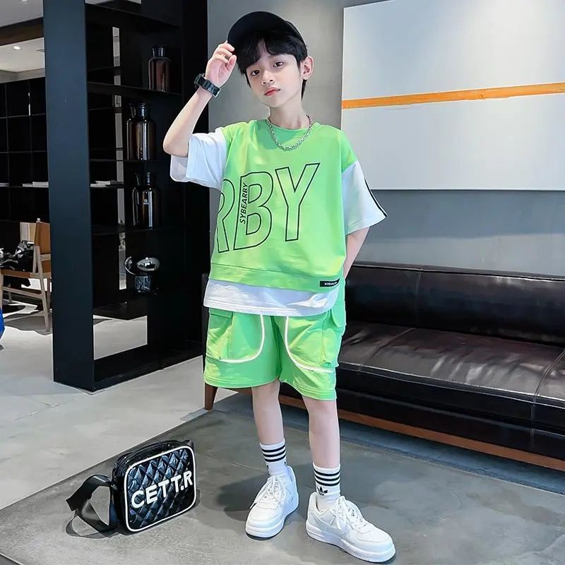 Bộ Đồ Thể Thao Hai Món Áo Tay Ngắn Cỡ Vừa Và Lớn Thời Trang Mùa Hè Hàng Mới Dành Cho Bé Trai 2022