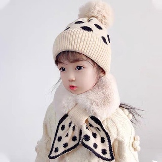Bộ khăn mũ cho bé gái, set mũ len + khăn quàng cổ chấm bi cực xinh - mới về