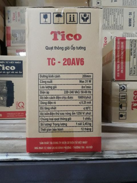 Quạt thông gió, hút mùi gắn tường 1 chiều TICO lỗ để tường 20cm, 25cm, 30cm