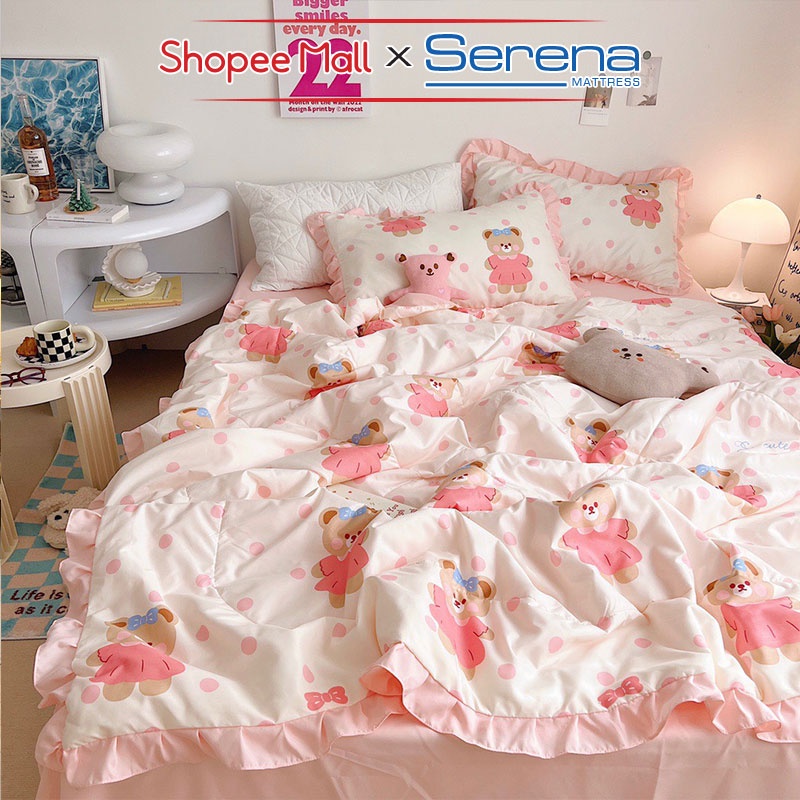 Chăn Ga Gối Đệm 5 Món Đũi Bèo SERENA Chính Hãng Bộ Ra Ga Grap Drap Trải Phủ Bọc Giường Trần Bông Đẹp Full Combo Cao Cấp