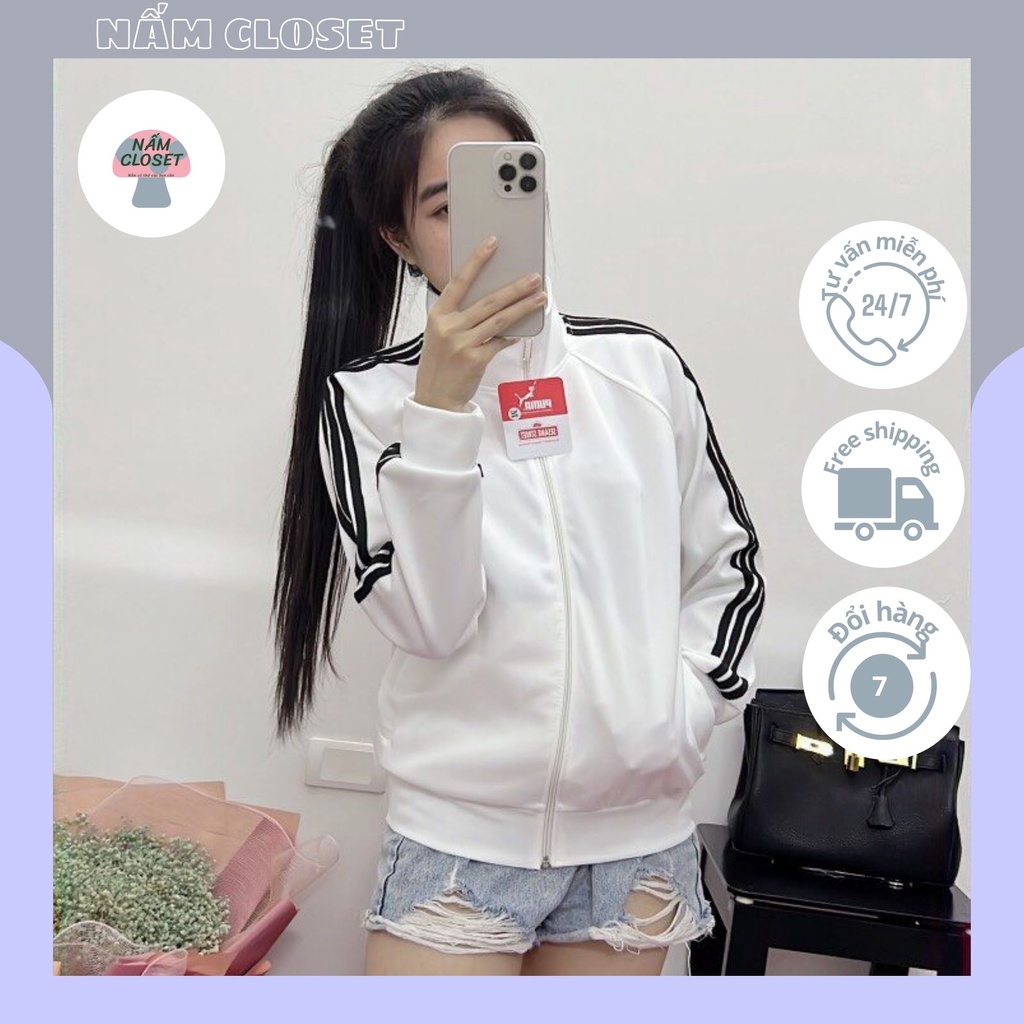 Áo khoác nữ nam Puma, áo khoác chất umi dày dặn, hàng xịn sọc đen xanh xanh ngọc GZAK011