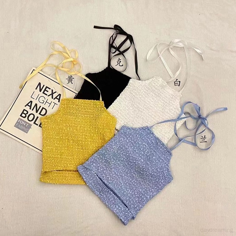 Áo Croptop Dệt Kim Không Tay Màu Sắc Đơn Giản Quyến Rũ Phong Cách Hàn Quốc