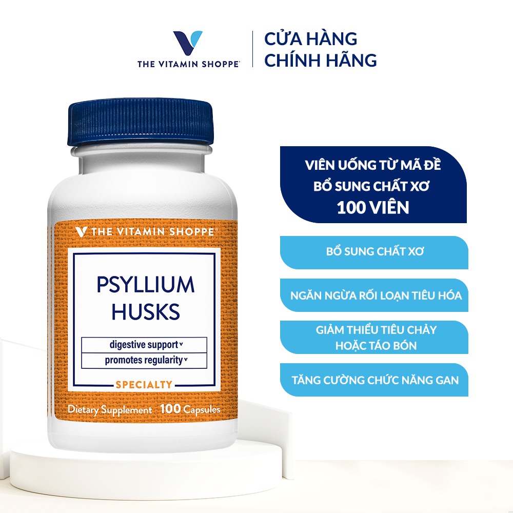 Viên uống giảm triệu chứng táo bón tiêu chảy THE VITAMIN SHOPPE Psyllium Husks 100 viên