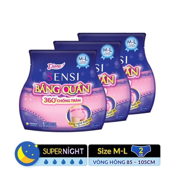 Combo 3 Băng vệ sinh Diana Sensi băng quần size M-L