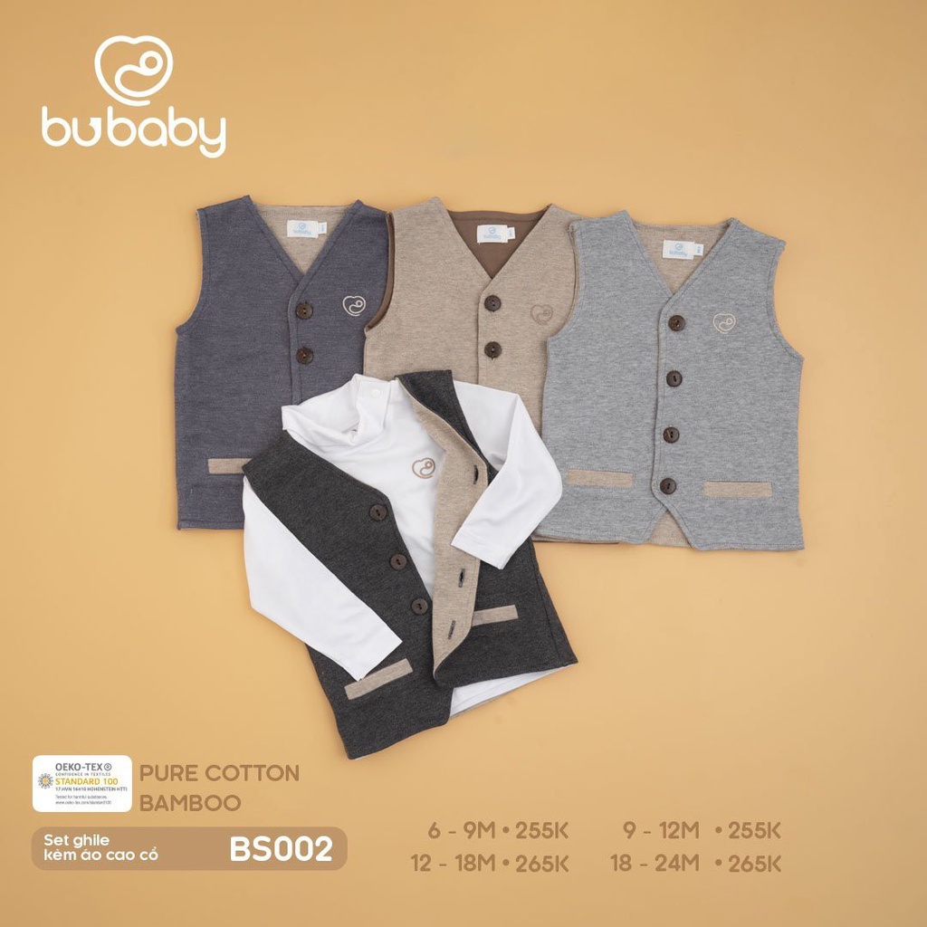 [CHÍNH HÃNG] Set gile cúc giữa kèm áo cổ lọ trắng cotton sợi tre cao cấp BU