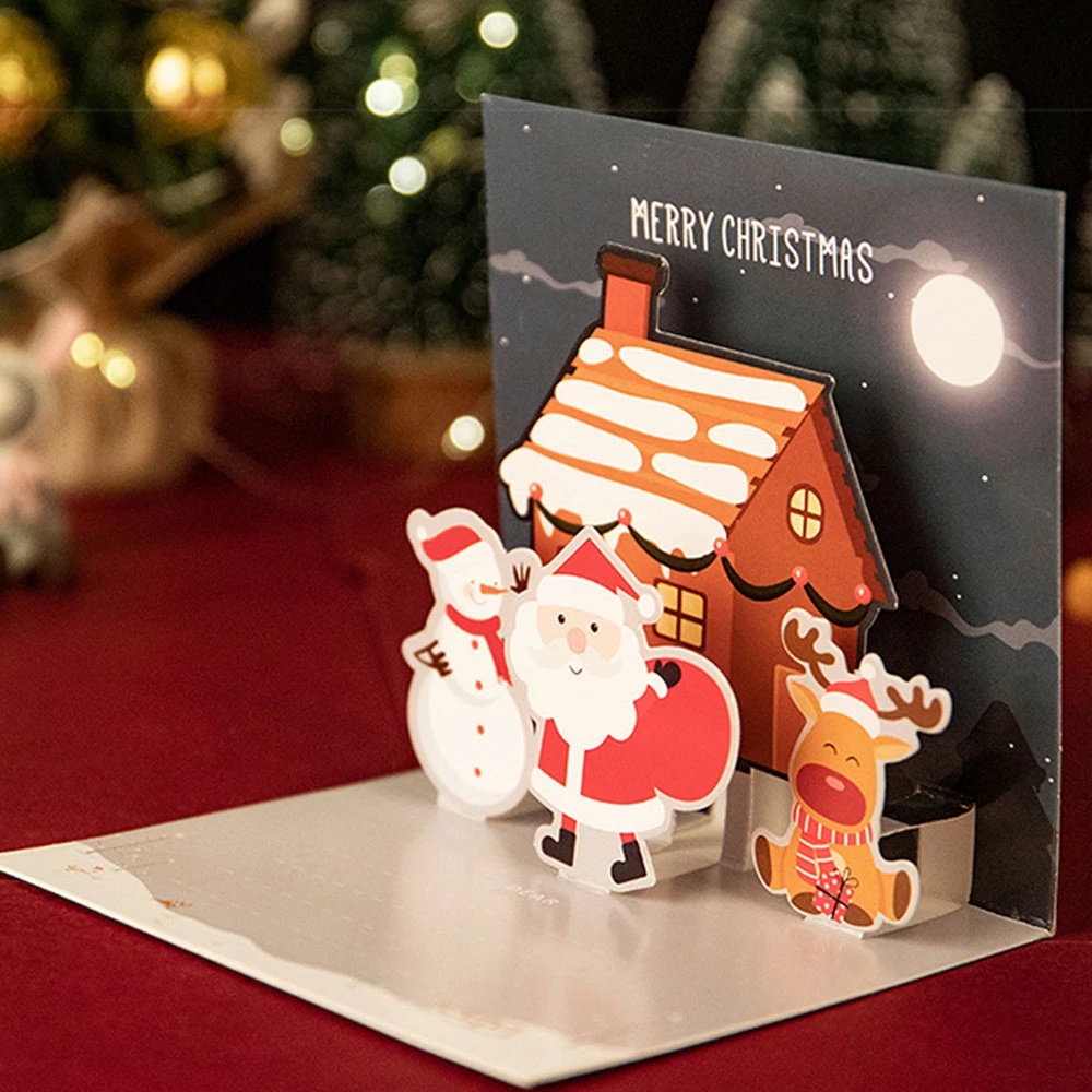 Thiệp Giáng Sinh 3D Hình Ông Già Noel Xinh Xắn Thẻ