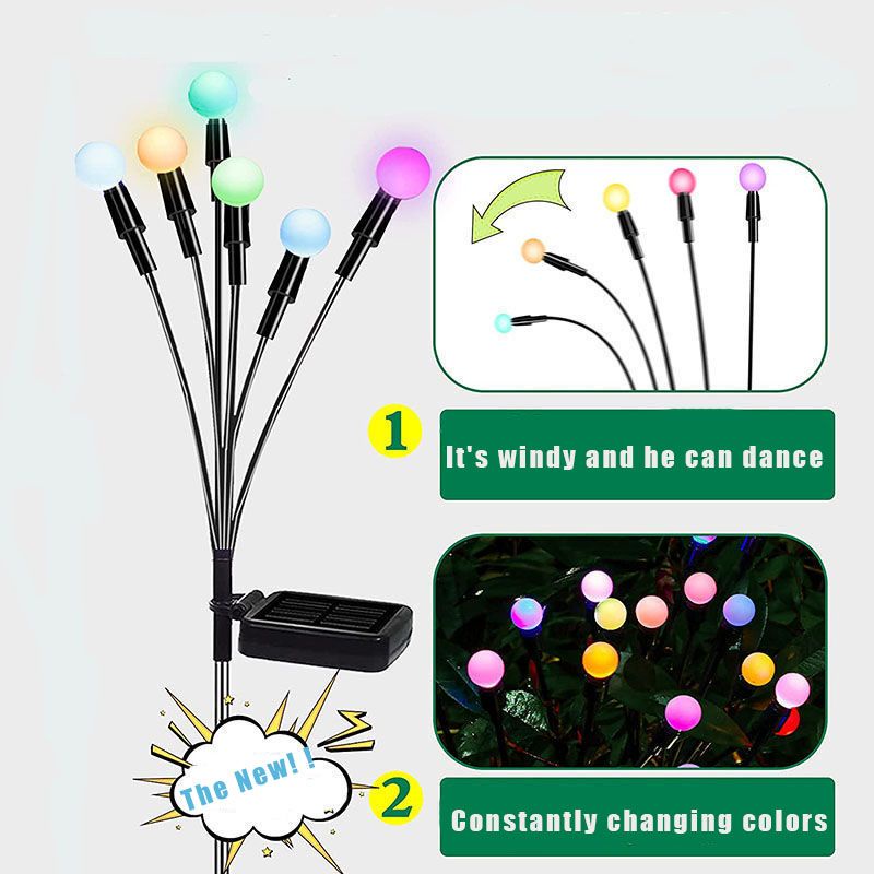 Đèn Led 6 Bóng Sử Dụng Năng Lượng Mặt Trời Chống Thấm Nước Hình Pháo Hoa Trang Trí Sân Vườn