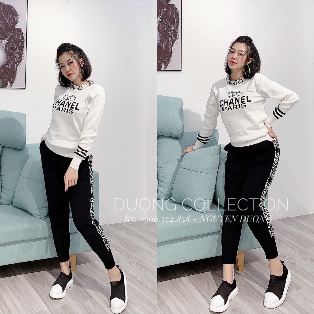 Bộ quần áo thu đông dành cho phái nữ 40-58kg mẫu Chanl Paris đẹp xịn sò