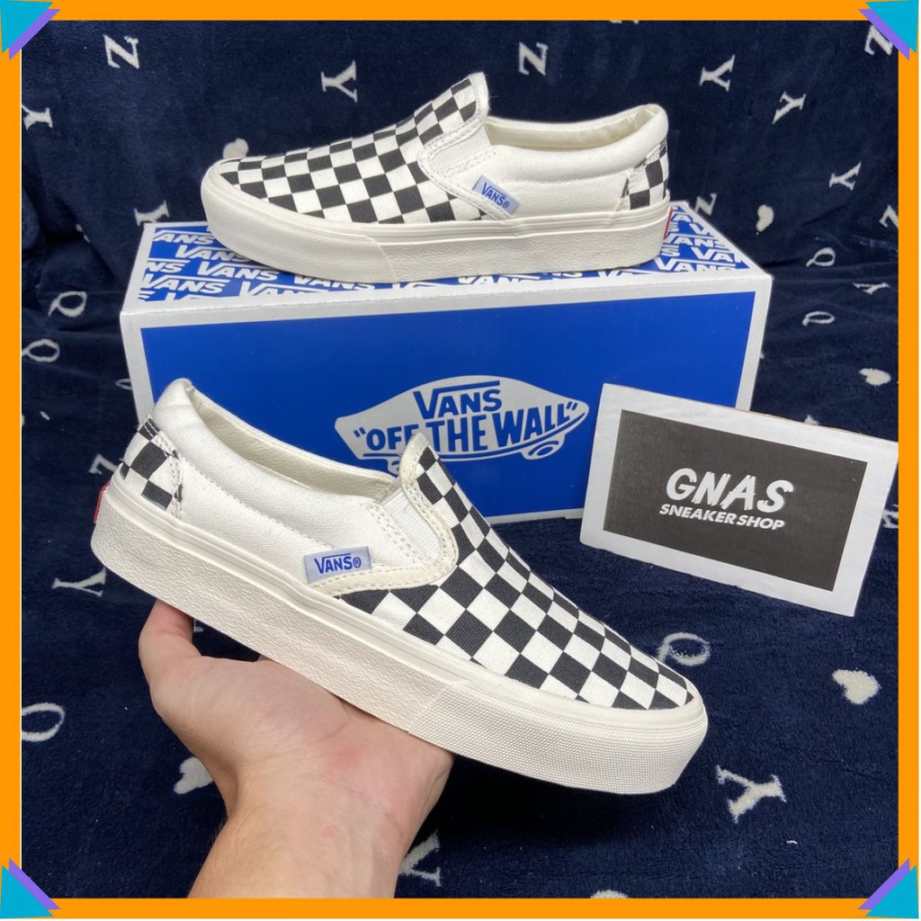 Giày lười nam nữ trắng đen, giày thể thao họa tiết caro đẹp giá rẻ