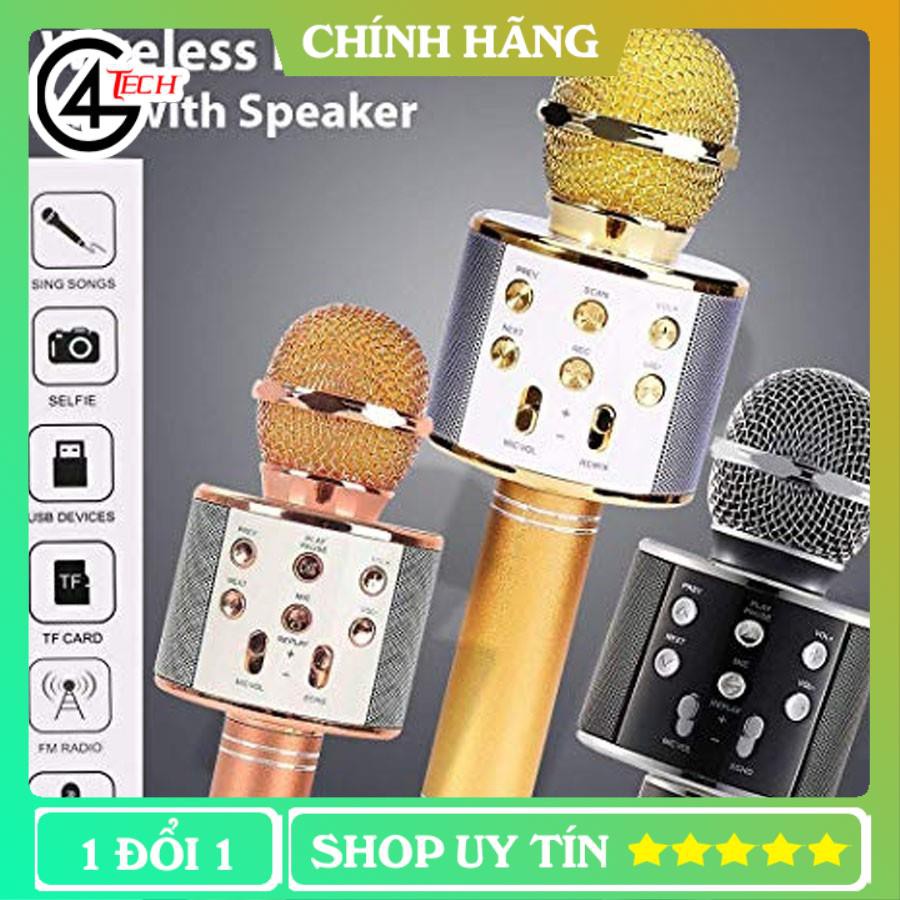 Mic karaoke bluetooth không dây Âm thanh to trầm ấm GWS858, Mic hát karaoke kiêm loa bluetooth 6in1