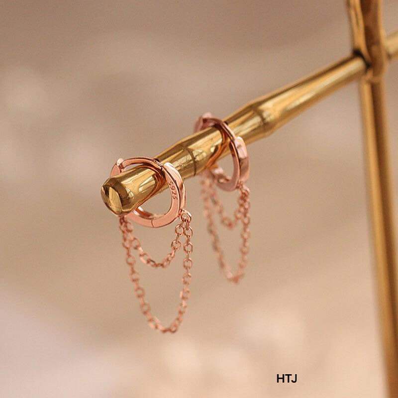 Khuyên tai móc xích bạc 925 xi vàng phong cách