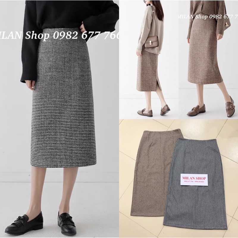 Chân váy dạ dài qua gối có lót kiểu trơn dễ mix đồ