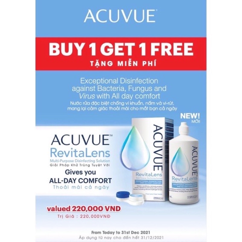 (Kèm khay) Ngâm lens áp tròng ACUVUE Revitalens Johnson &amp; Johnson 100ml (Usa)