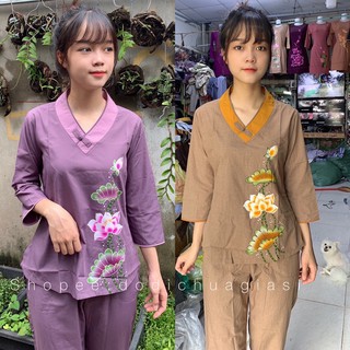 Đồ Lam Đi Chùa # Tim Bầu Hoa In # Đồ Bộ Nữ # Quần Áo