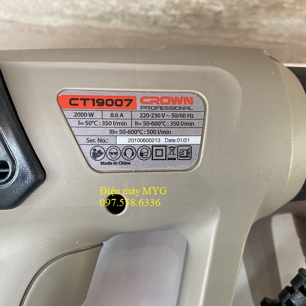 Máy khò nhiệt Crown CT19007 - Máy khò nóng cầm tay Crown - máy thổi hơi nóng Crown
