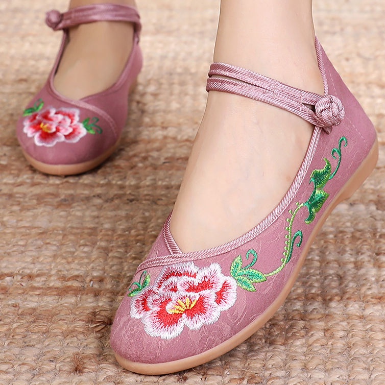 Giày Vải Đế Bằng Thêu Họa Tiết Phong Cách Dân Tộc Trung Hoa Cổ Điển Thời Trang Cho Nữ