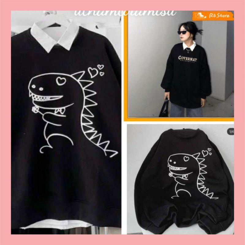 Áo Sweater cổ tròn dài tay bồng Khủng Long Tim; Connect thun hoodie form rộng UlzzangChất đẹp Không Bai xù