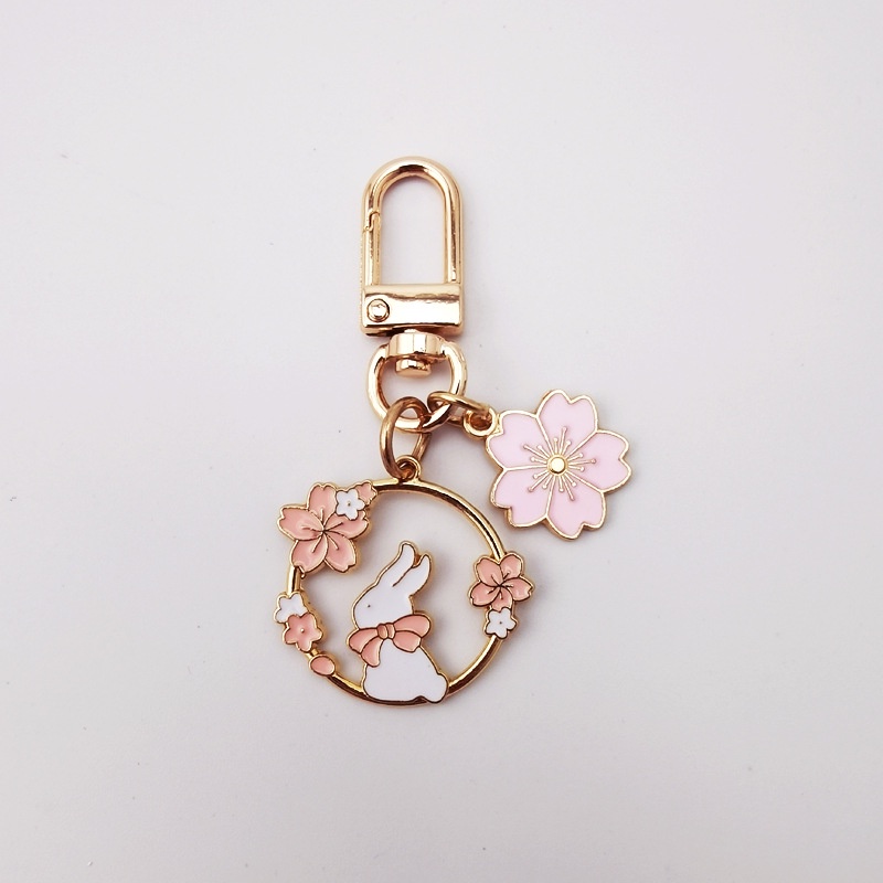 Móc Khóa Hình Vòng Hoa Anh Đào/ Thỏ Kiểu Nhật Bản Dễ Thương Sáng Tạo