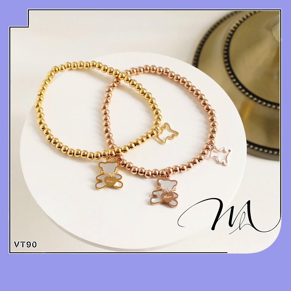 Lắc tay nữ Titan không đen dây bi mặt gấu dễ thương - VT90