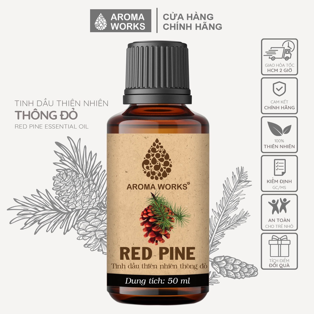 Tinh Dầu Thông Đỏ Thiên Nhiên Xông Phòng, Khử Mùi, Thanh Lọc Không Khí, Giảm Căng Thẳng Aroma Works Red Pine