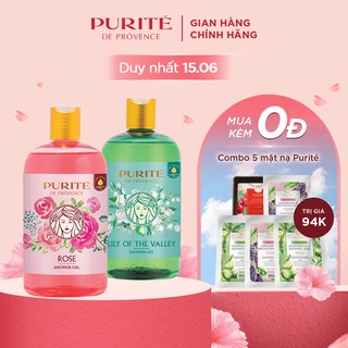 Combo Sữa Tắm Mềm Mịn Hoa Hồng Purité 500ml/chai + Sữa Tắm Thiên Nhiên Hoa Linh Lan Purité 500ml/chai