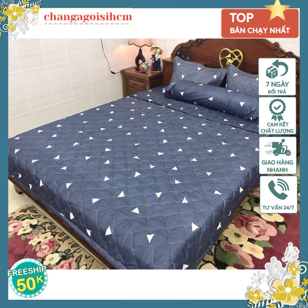 Bộ ga gối 1m2x2m/1mx2m,gồm 1 ga chun 1 vỏ gối nằm mẫu Tam Giác