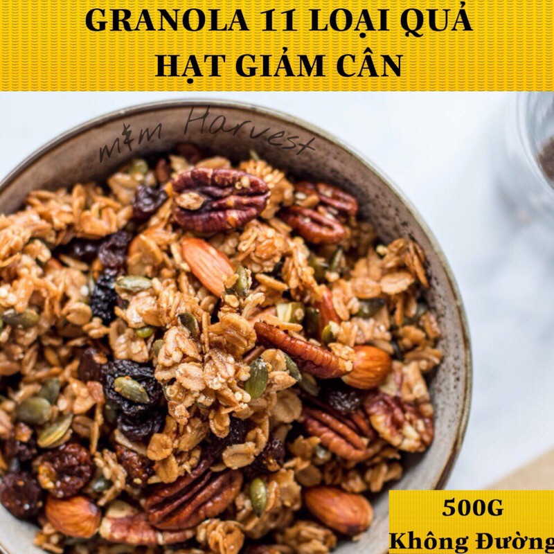 Granola siêu hạt ngũ cốc cho bà bầu, người ăn kiêng nướng mật ong rừng giòn rụm 100% không đường, m&amp;m Harvest 500g