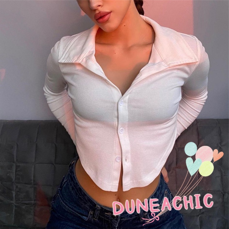 DUNEA Áo Cardigan Tay Dài Cổ Thủy Thủ Cài Nút Ngọt Ngào Cho Nữ