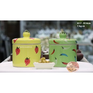 Hũ Muối Dưa Cà Siêu Sạch ⚡️𝐅𝐑𝐄𝐄 𝐒𝐇𝐈𝐏⚡️ Sứ tráng men 2 mặt Bát Tràng chính hãng - Muối 1 Kg dưa cà - Cao 17cm