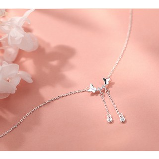 Bạc S925 Vòng cổ Ngân Song Hồ Điệp tua cờ, nữ phong cách Nhật Hàn ngọt ngào tôn xương quai xanh thời thượng trẻ trung