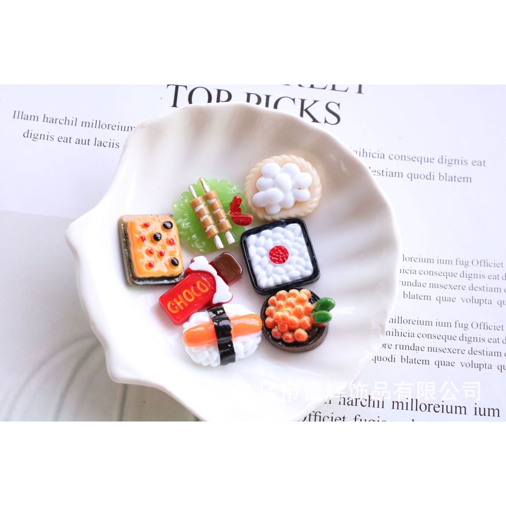 Charm (C255) slime/ Dụng Cụ Charm Trang Trí  [Ko Keo &amp; Nút]  Hình Bánh &amp; Sushi (2.0x2.5 cm)