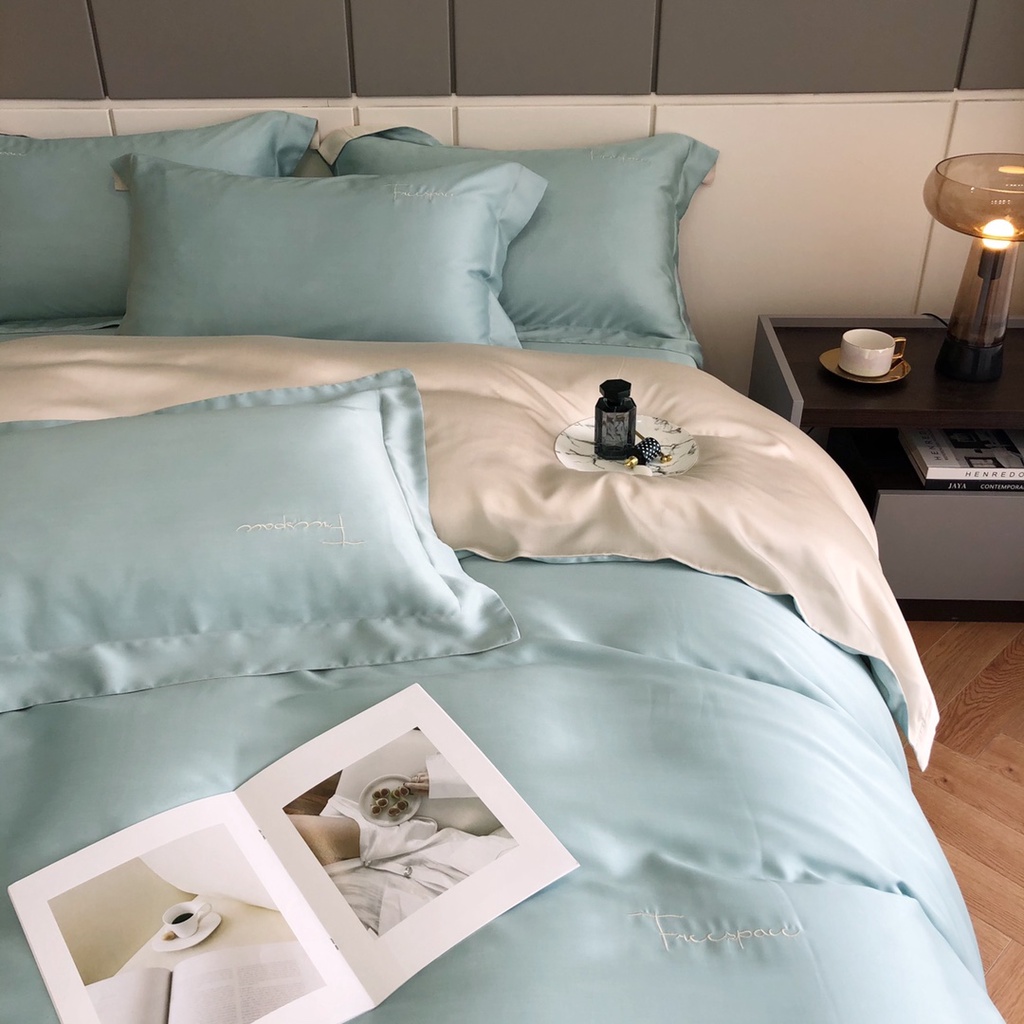 Bộ Chăn Ga Gối Lụa Tencel Cao Cấp Sang Xịn Mịn Mát Gồm Chăn Drap Gối Sét 4 Món - Nhập Khẩu Chính Hãng