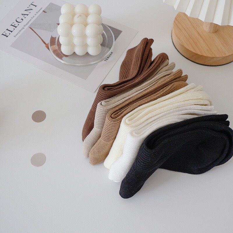 Tất vớ cổ cao màu beige vintage bộ 6