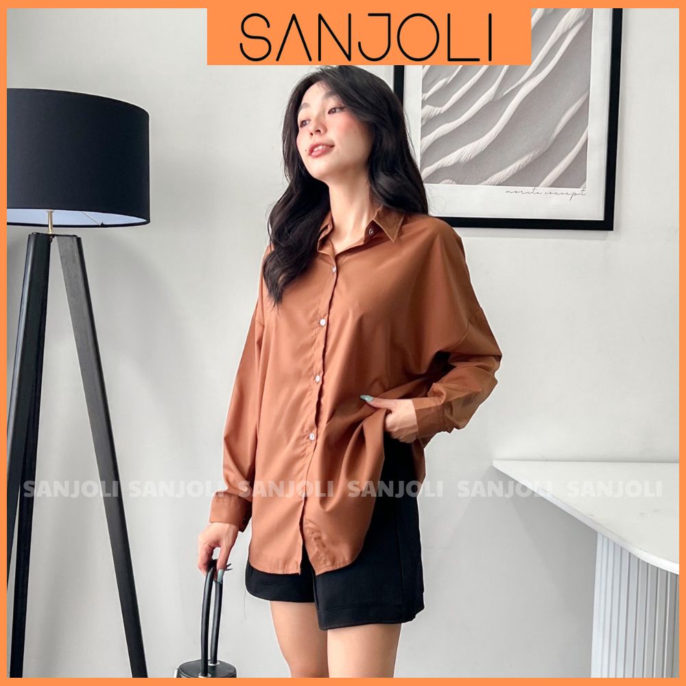 Áo Sơ Mi Công Sở SANJOLI Áo Sơ Mi Nữ Kiểu Tay Dài Form Rộng Chất Cotton Lụa Màu Trắng Vintage Hàn Quốc Đi Học AO071