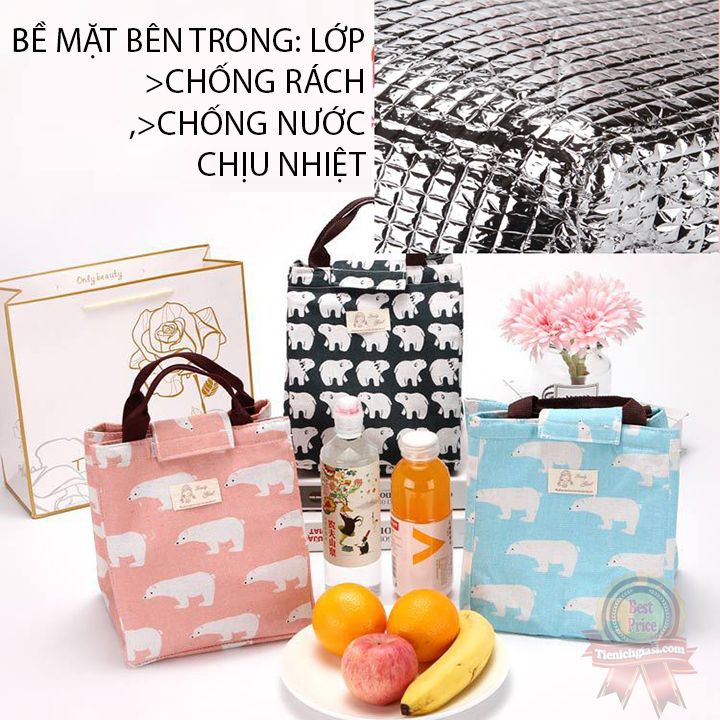 Túi giữ nhiệt đựng đồ ăn hộp cơm bình chai nước hình thú dễ thương có khóa tiện lợi cho học sinh viên dân văn phòng
