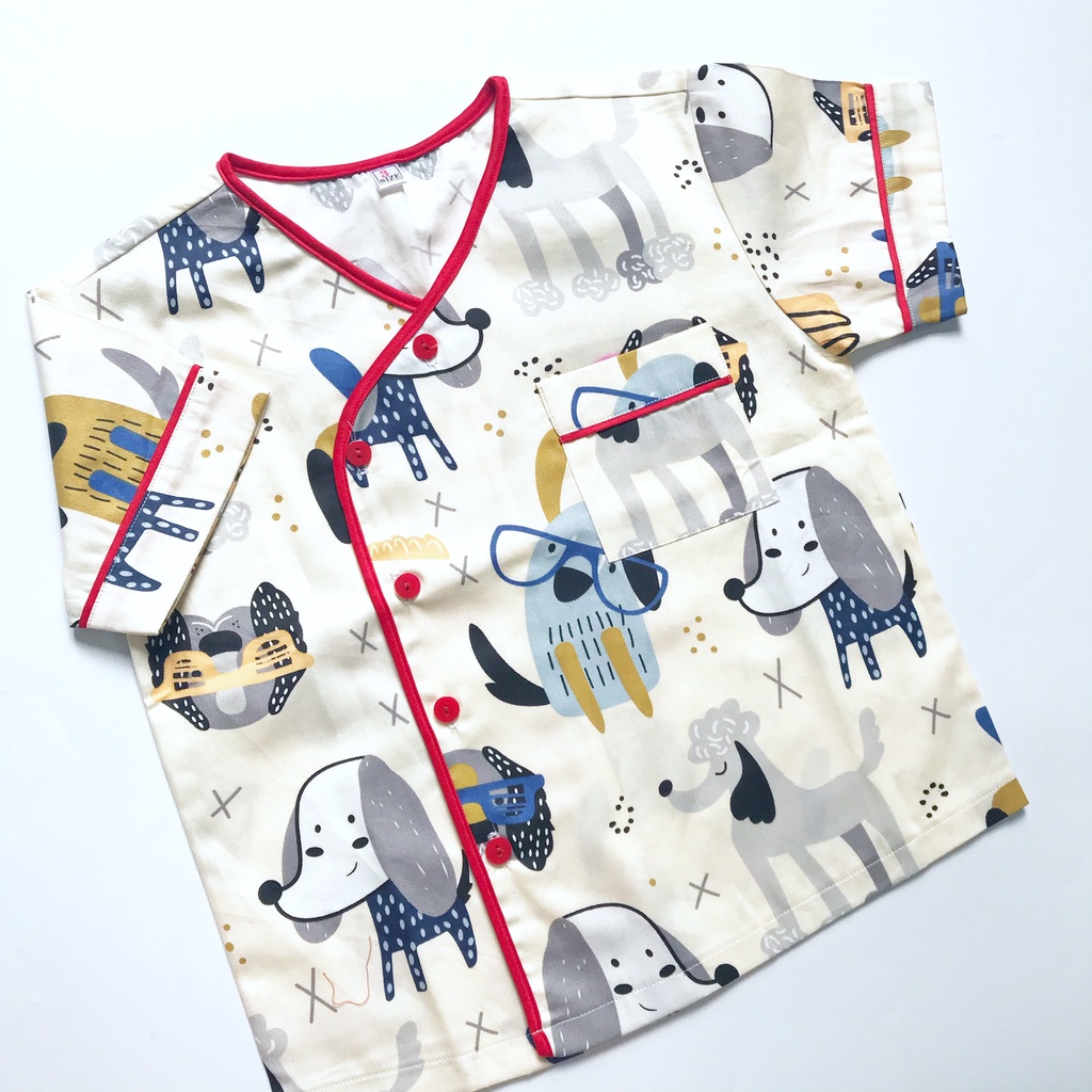 Bộ Pijama đùi mặc nhà cho bé Thô cotton mềm mịn hút mồ hôi hình thú ngộ nghĩnh size 1-9 tuổi 10-40kg