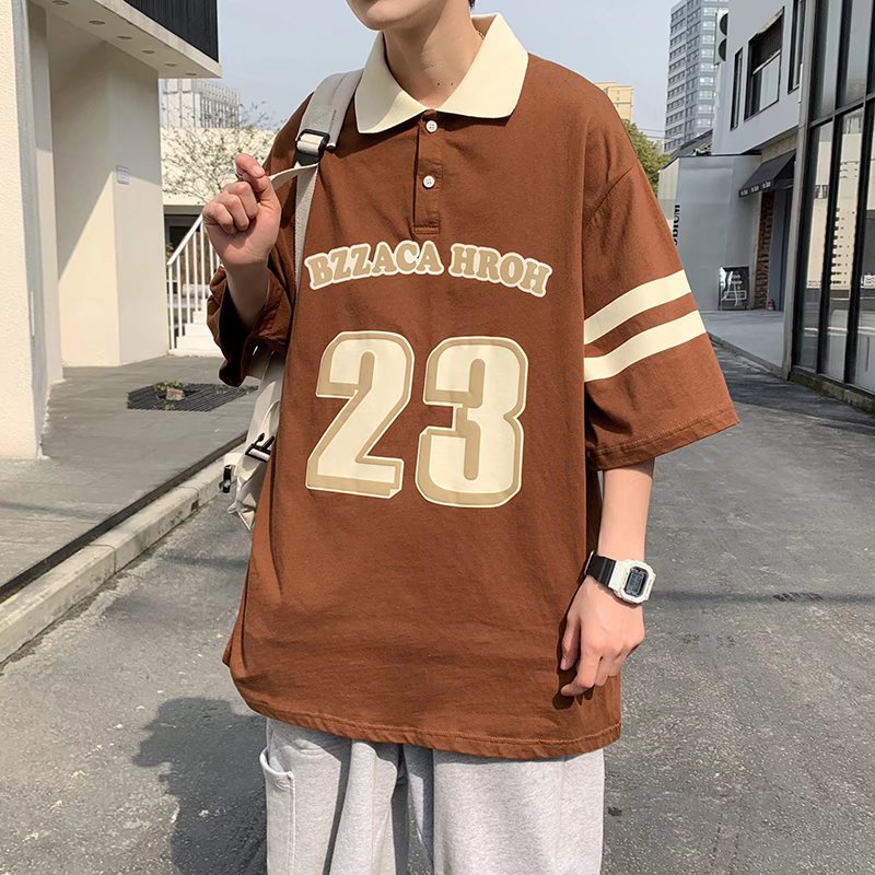 Áo polo Dáng Rộng Tay Ngắn Cổ Bẻ Màu Sắc Retro Dành Cho Nam Và Nữ