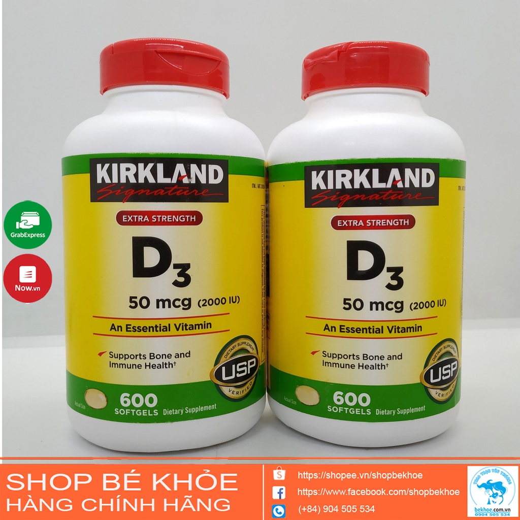 Viên uống Vitamin D3 Kirkland 50mcg - Extra Strength D3 Kirkland 2000IU của Mỹ