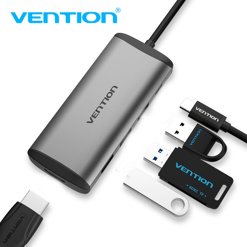 Thiết bị kết nối đa cổng Vention chuyển đổi USB Type C sang 4K HDMI 5 trong 1 cổng sạc PD USB 3.0