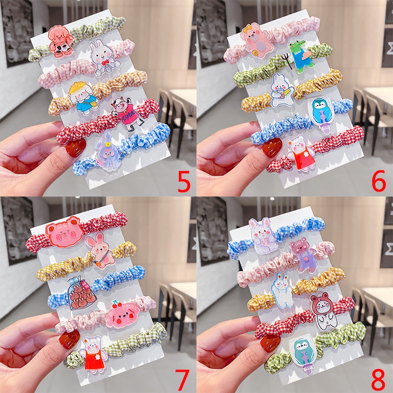 Set 5 dây buộc tóc co giãn họa tiết hoạt hình dễ thương cho bé gái