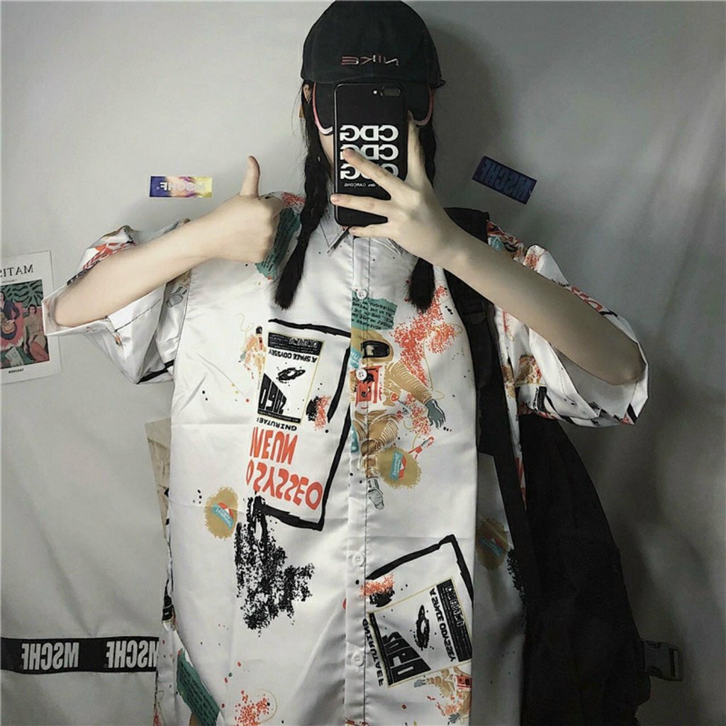 Áo sơ mi lụa loang màu nam nữ form rộng tay lở họa tiết độc đáo, chất mềm mịn, thoáng mát, thoải mái