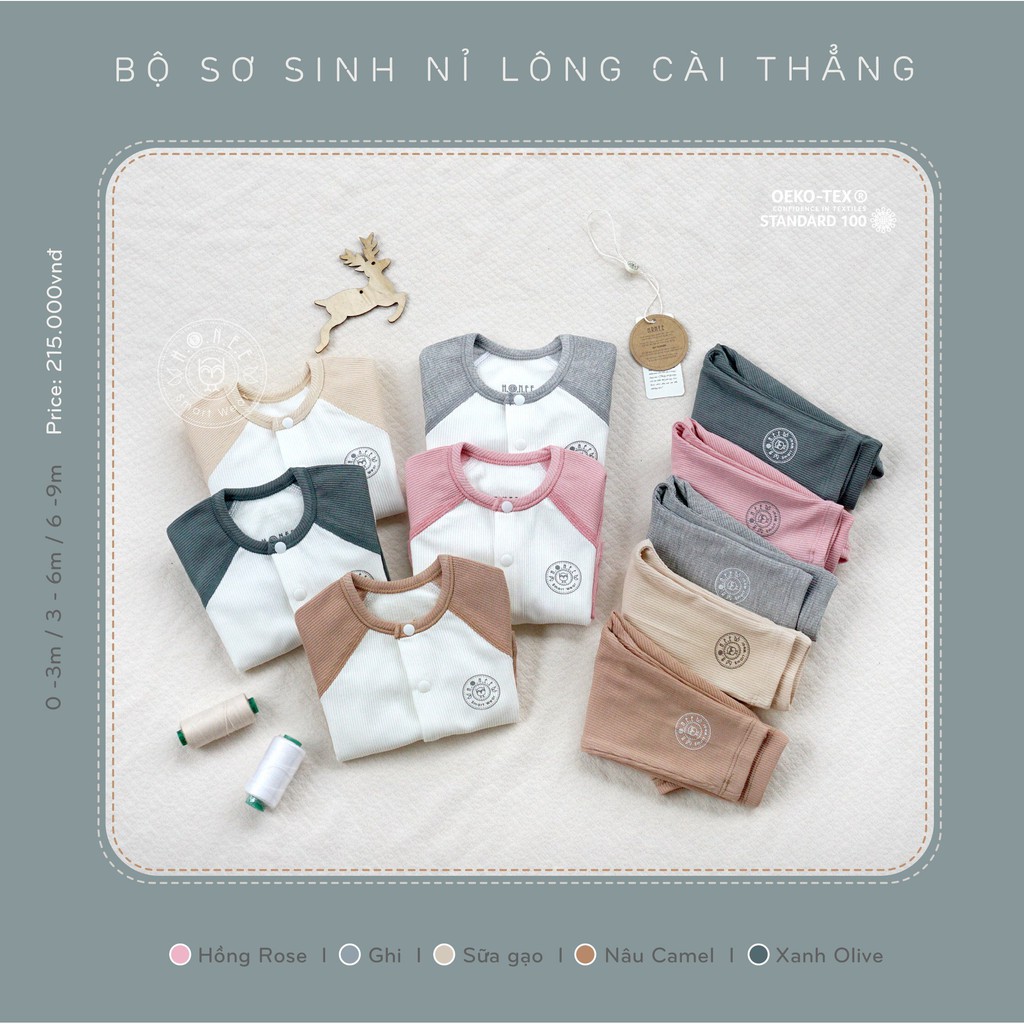 Hrnee Bộ sơ sinh nỉ lông cài thẳng cài chéo mẫu mới 2021