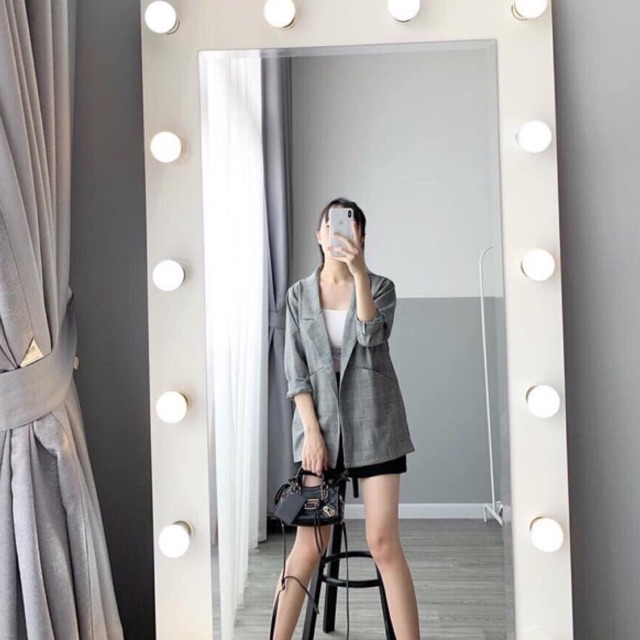 Áo vét kẻ dáng suông 1 lớp chất liệu thô mềm