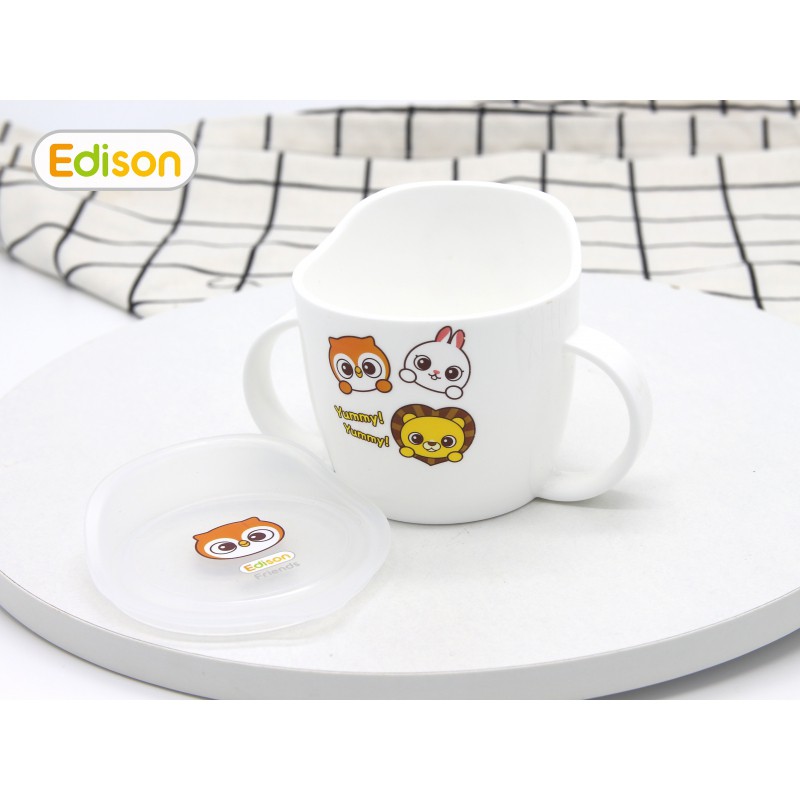 MADE IN KOREA Cốc tập uống cho bé Hàn Quốc có nắp, chống trượt Edison 6926 đồ dùng ăn dặm bằng nhựa cao cấp hình Cú Mèo