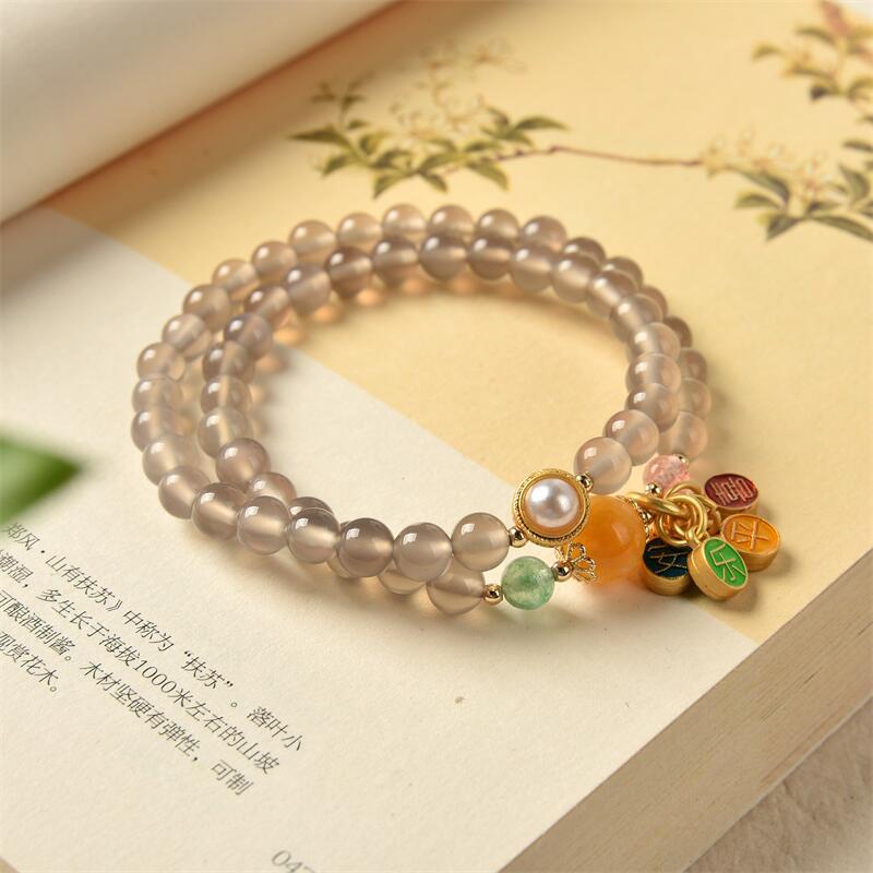 [Hàng Mới] Vòng Đeo Tay Đá Mã Não Hai Vòng An Toàn Retro Đơn Giản Dành Cho Nữ