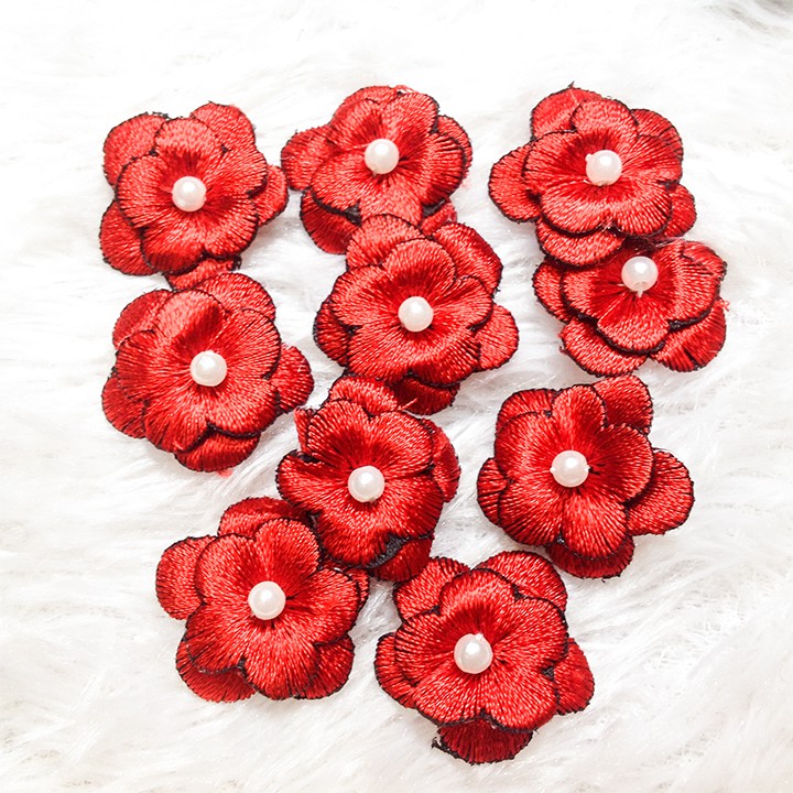 Bông thêu sẵn 3D nhiều màu gói 10 hoa mai kết áo