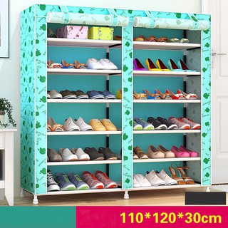 Tủ vải đựng giày dép 6 tầng 12 ngăn họa tiết (Xanh)