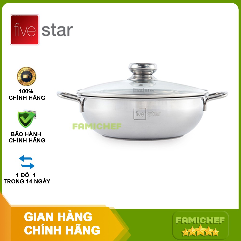 Nồi lẩu inox 3 đáy nắp kính Fivestar L243DG 24cm