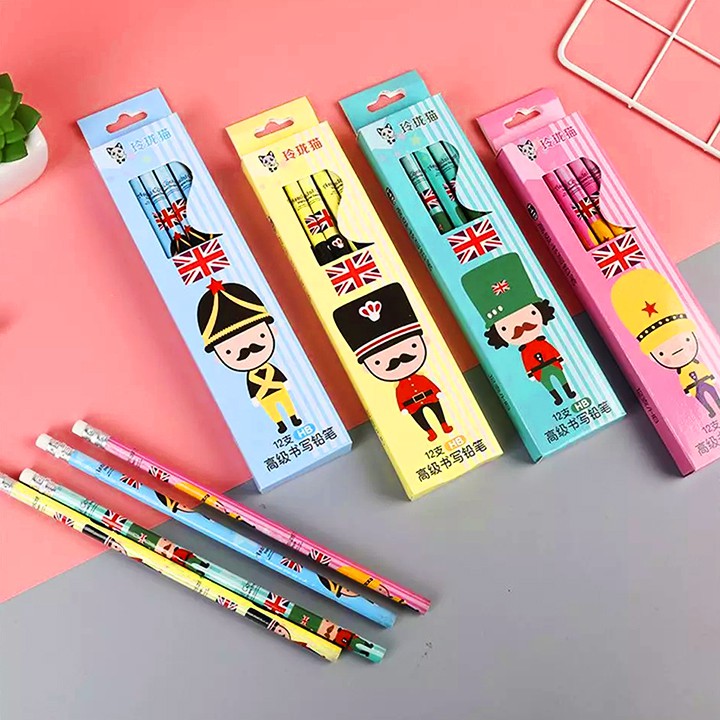 Set 4 bút chì chuốt HB bằng gỗ theo chủ đề nhiều màu sắc kèm gôm xinh xắn BBShine – H026