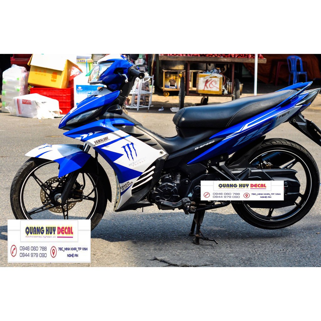 Tem trùm exciter 135 xanh trắng monster đẹp, độ team decal xe ex dán đời 2011-2014